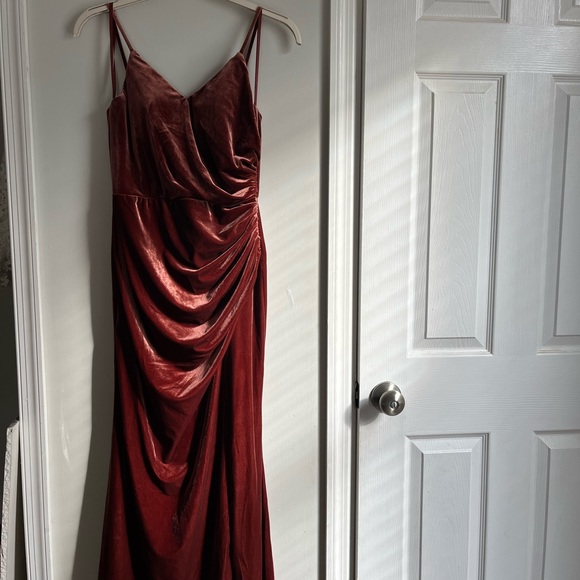 Revelry Terracotta Rory Velvet Bridesmaid Dress - Picture 2 of 10